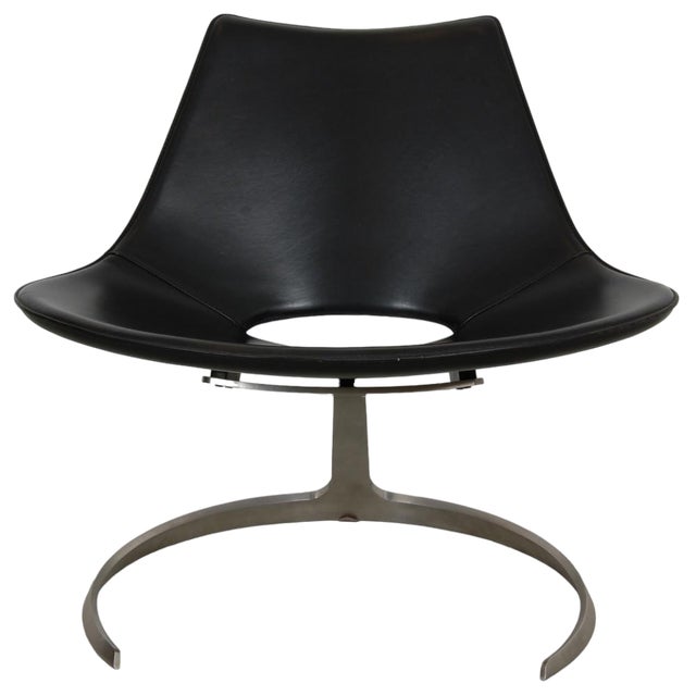 Scimitar Chair in Black Leather by Fabricius and Kastholm, 1980s For Sale