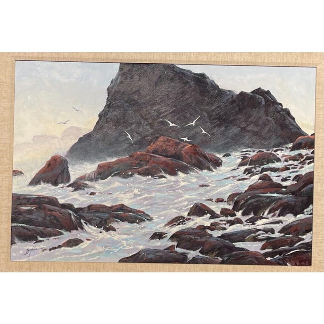 1970s Original Large John Loughlin 'crashing Waves Maine Coast' Seascape Oil Painting For Sale - Image 5 of 12