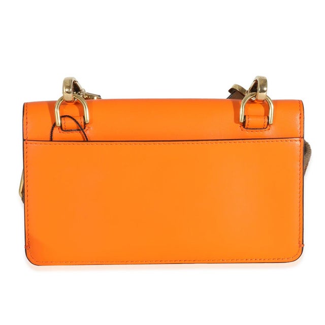 Fendi Orange Calfskin Mini Flat Baguette with Brown Strap You Strap For Sale - Image 4 of 8