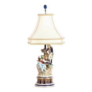 Antique Capodimonte Porcelain Figural Group Designer Lamp For Sale