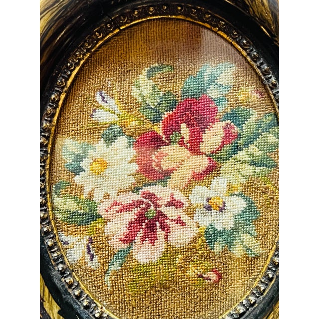 Late 19th Century Antique Framed Oval Shaped Gloral Needlepoint For Sale - Image 5 of 8