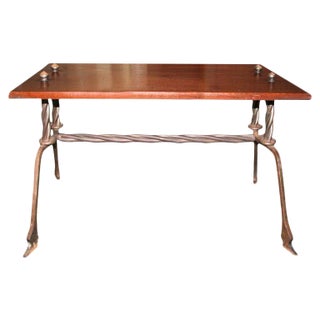 French Wood and Handwrought Iron Side Table For Sale