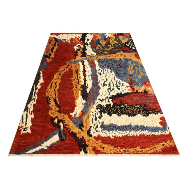 Contemporary 1990s Abstract Modern Red/Ivory Wool Rug - 8'3 X 9'7 For Sale - Image 3 of 8
