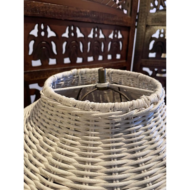 Contemporary Vintage 1970s Wicker Floor Lamp Sculptural For Sale - Image 3 of 6