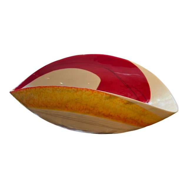 1970s Yellow and Red Folded Murano Decorative Bowl For Sale