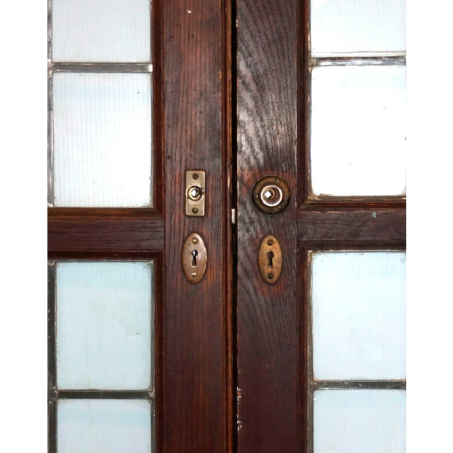 Mission Antique Chestnut 10 Light French Doors With Leaded Glass Panes - A Pair For Sale - Image 3 of 7