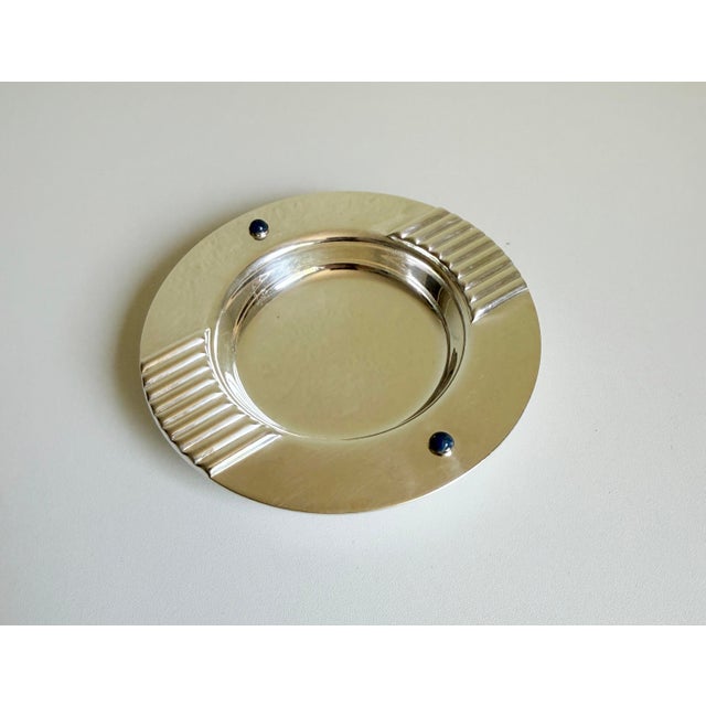 Art Deco Cartier Silver-Plated Ashtray With Lapis Lazuli Cabochon Accents For Sale - Image 3 of 11