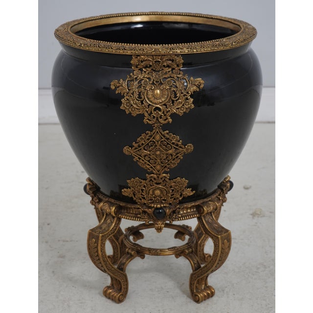 Age: Approx: 30 Years Old Details: High Quality Construction Black Porcelain Bowl Mounted w. Brass Or Bronze Condition:...