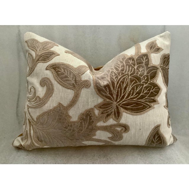 Textile Velvet Foliage Appliquéd Silk Linen Decorative Boudoir Pillow Cover For Sale - Image 7 of 10