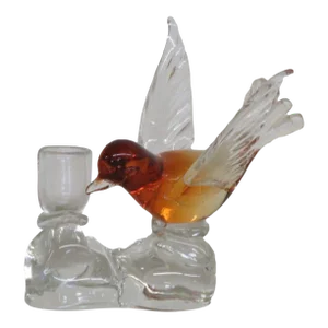 Murano Italy Glass Orange Amber Bird Candlestick Holder Figurine