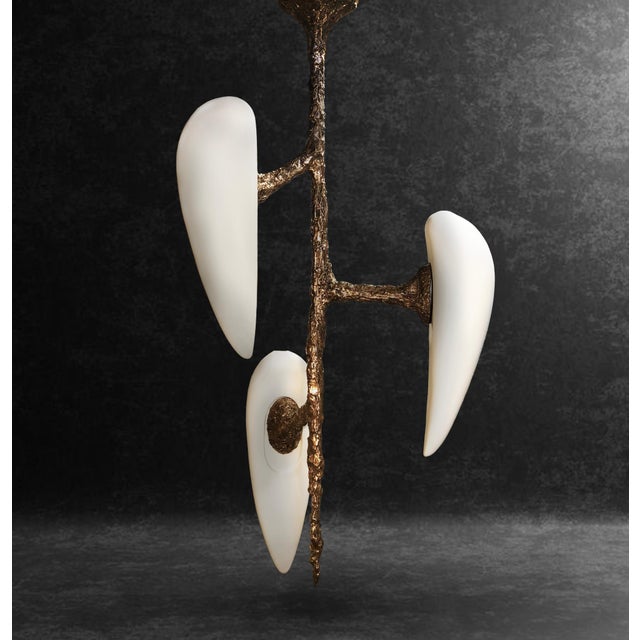 Black Hand-Sculpted Cast Bronze Hanging Lamp by William Guillon For Sale - Image 8 of 18