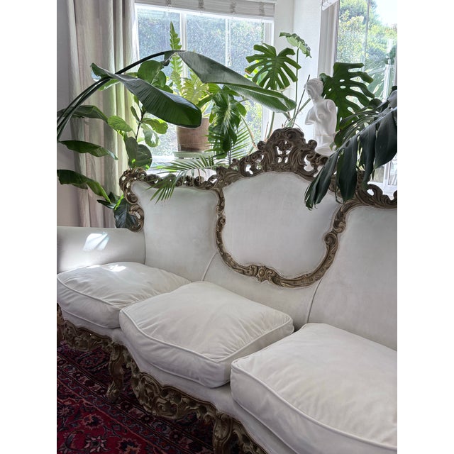 Late 20th Century Late 20th Century Rococo Revival Louis XV Style Carved Sofa With Ivory Upholstery For Sale - Image 5 of 12