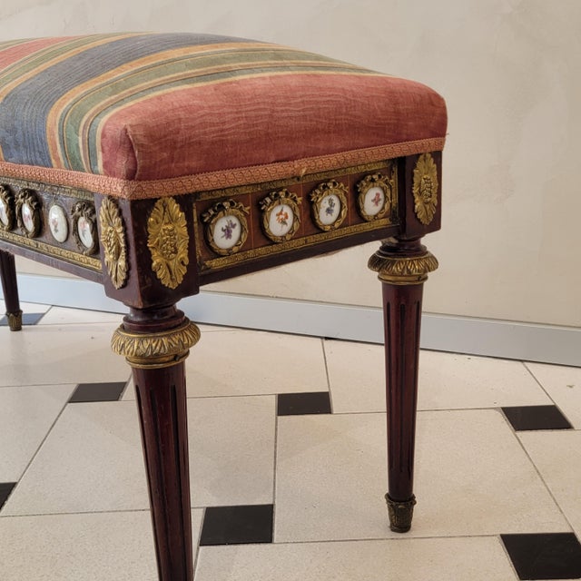 Louis XVI Style Dressing Bench in Beech, Bronze and Porcelain, France, 1850 For Sale - Image 16 of 18