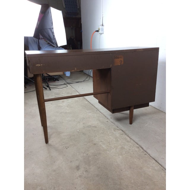 Wood Mid Century Modern Four Drawer Writing Desk With Chrome Hardware by Stanley Furniture For Sale - Image 7 of 10