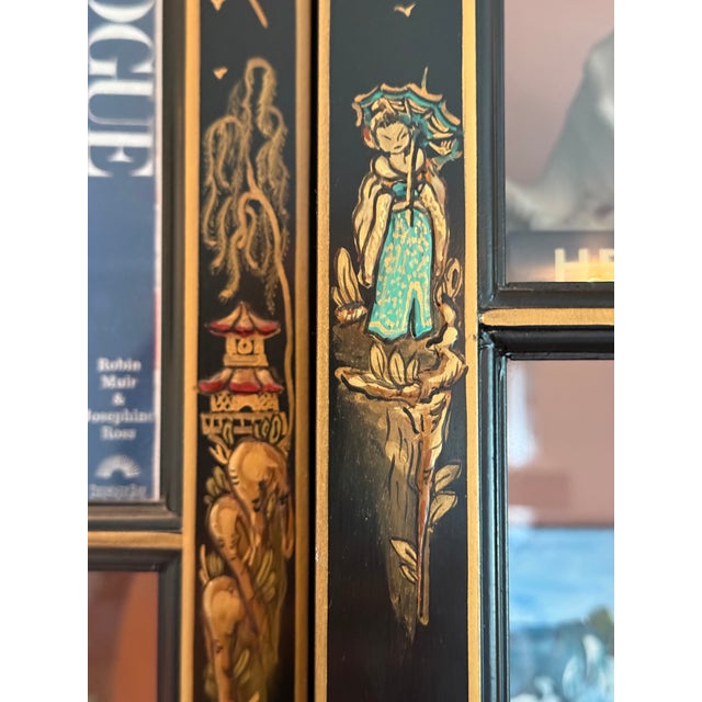 Black 1940s Chinoiserie Black Lacquer Bookcase / China Display Cabinet For Sale - Image 8 of 18