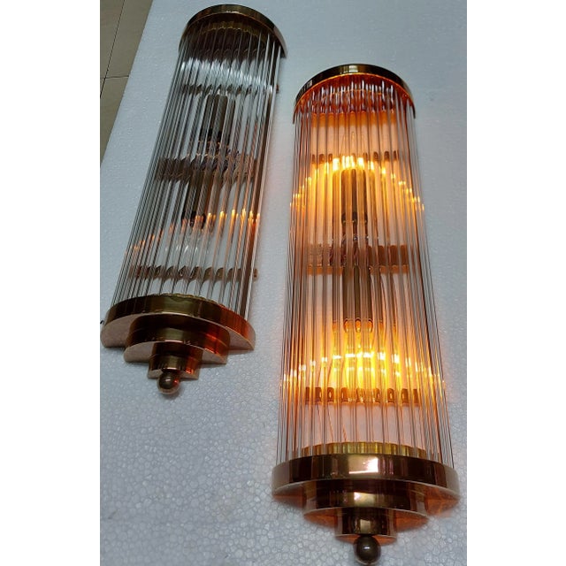 Pair Skyscraper Vintage Art deco light Old Lamp Wall Sconces Fixture Brass & Glass Rod Ship Light Excellent Working...