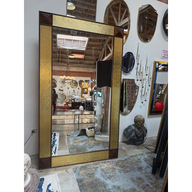 Wood Monumental Mid-Century Modern Gilt & Walnut Wall Mirror For Sale - Image 7 of 8
