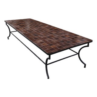 Extra Large Moroccan Brown Mosaic Table — Square Tile Design For Sale