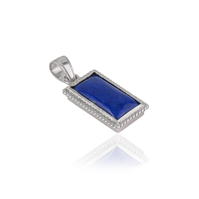 Art Deco Artisan 13.98 Ct Lapis Lazuli Cabochon Pendant With Braided Border in 925 Sterling Silver For Sale - Image 3 of 12