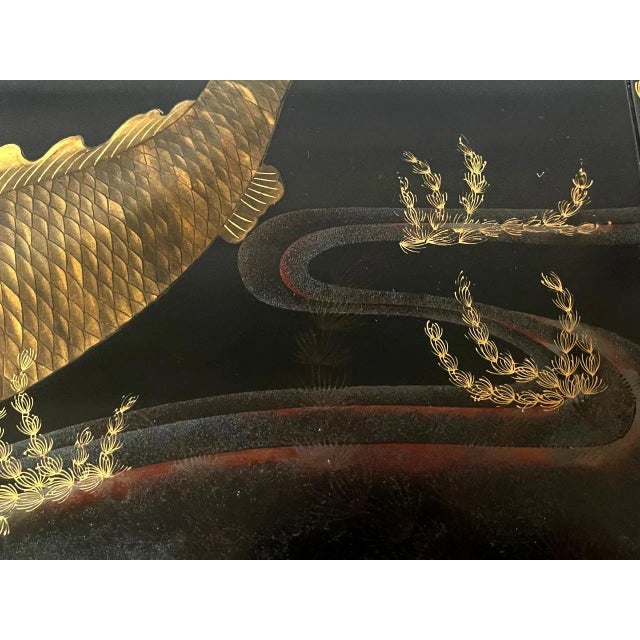 Large Japanese Lacquer Tray with Maki-e Carp Design Meiji Period For Sale - Image 12 of 13