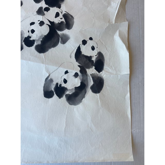 1970s Vintage Chinese Brush Painting of Pandas by j.p. Gaston, Ink on Rice Paper, Signed. For Sale - Image 5 of 9
