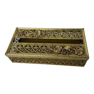 1960s Hollywood Regency Goldtone Tissue Box For Sale