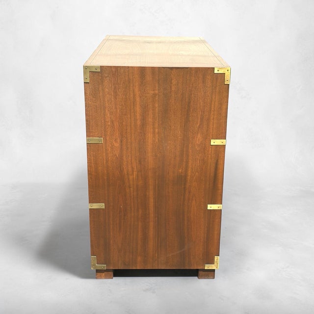 Baker Furniture Company 1970s Michael Taylor for Baker Walnut & Brass Campaign Style Dresser For Sale - Image 4 of 10