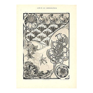 1900 Antique French Art Nouveau Floral Design Lithograph For Sale
