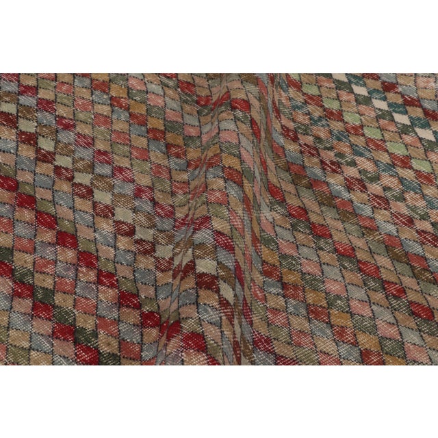 Textile Vintage Distressed Rug, Polychromatic Diamond Geometric Pattern - Rug & Kilim For Sale - Image 7 of 8
