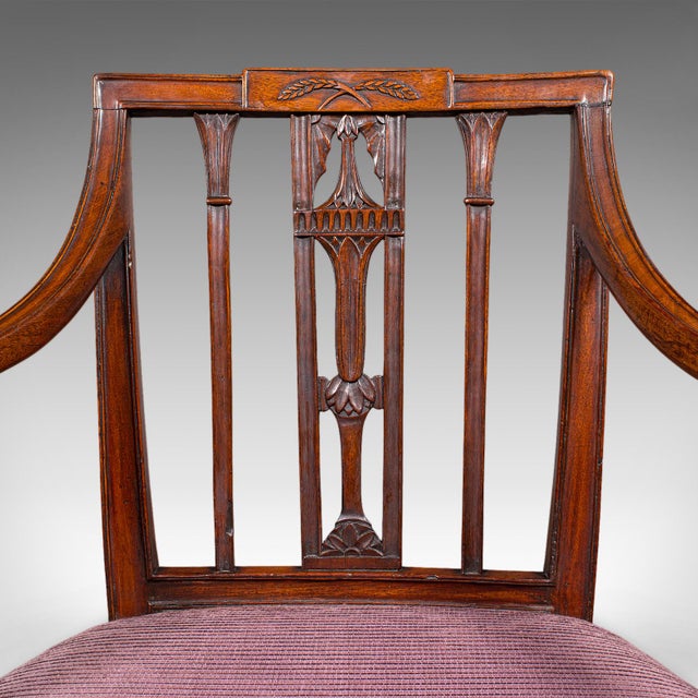 Wood Antique Morning Room Chair, English, Desk, Elbow Seat, Sheraton Taste, Georgian For Sale - Image 7 of 10