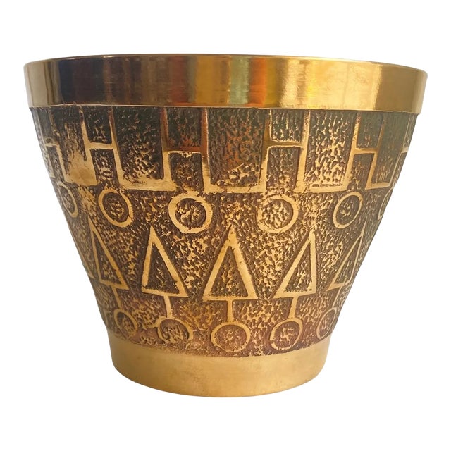 Mid Century Modern Solid Brass Planter Cachepot Vintage MCM For Sale