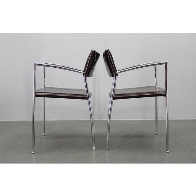Mid-Century Modern Armchairs in Leather & Chrome from Arper, 1980s, Set of 6 For Sale - Image 13 of 18