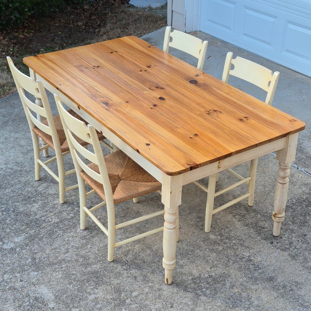 1990s Ethan Allen French Country Pine Ladder Back Rush Seat Dining Chairs, Set of 4 For Sale - Image 11 of 12