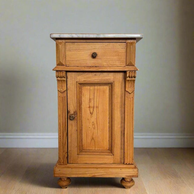 Antique Wilhelminian Side Table Cabinet in Softwood with Marble Top For Sale - Image 13 of 13