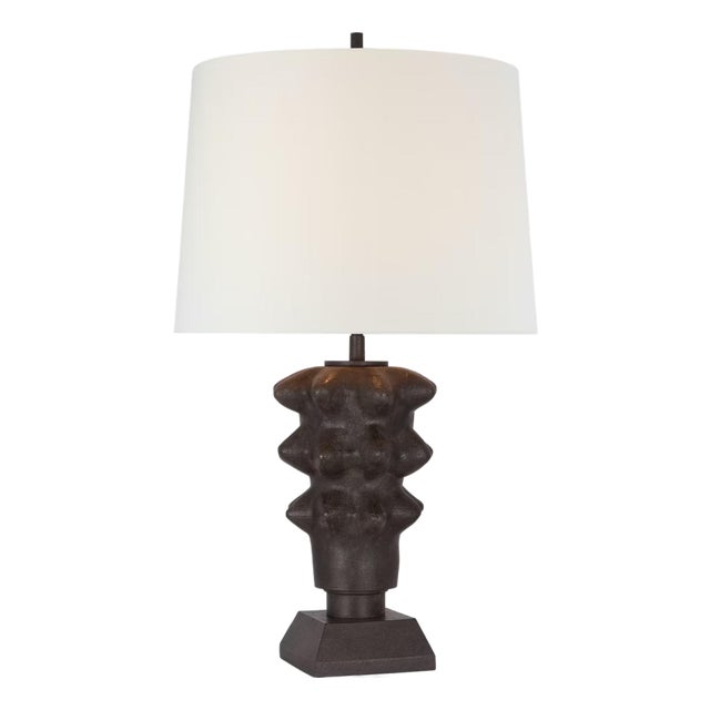 Thomas O'Brien by Visual Comfort Signature Luxor Medium Table Lamp in Garden Bronze with Linen Shade For Sale