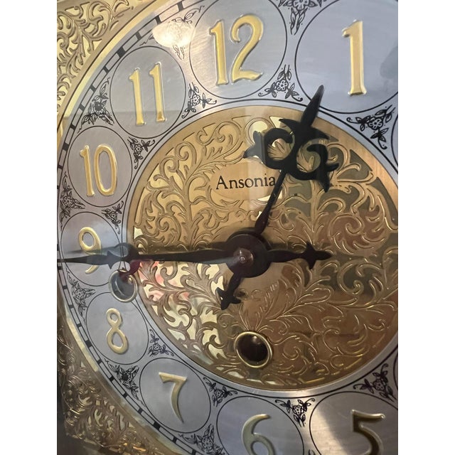 Wood Vintage Ansonia “Gold Medallion” Mechanical Wall Clock – Triple Chime, Solid Wood Case For Sale - Image 7 of 12