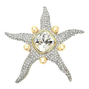 Vintage Valentino Faux Pearl and Glass Rhinestone Starfish Runway Pin / Brooch