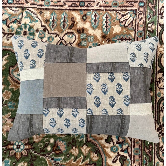 2020s All Linen Rajmata Patchwork Pillow 14" × 20" For Sale - Image 5 of 5
