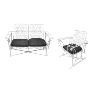 White Scrolling Wrought Iron Glider Rocking Settee & Chair Patio Outdoor Set