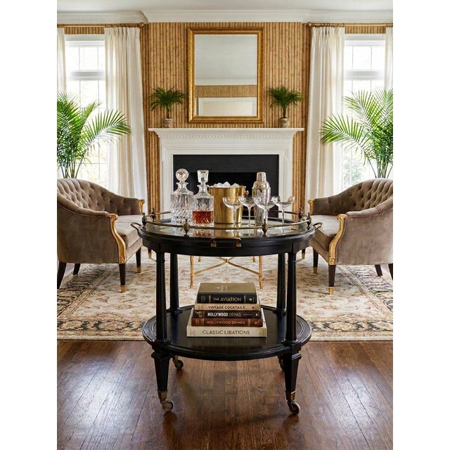 Large Hickory Chair Atelier Collection Oval Bar Cart With Brass Gallery Rail & Antiqued Mirror Top For Sale In Dallas - Image 6 of 8