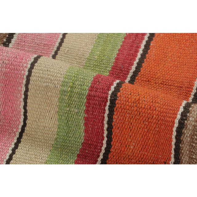 Vintage Frazada Square Kilim in Vibrant Polychrome Striped Pattern - Rug & Kilim For Sale In New York - Image 6 of 7