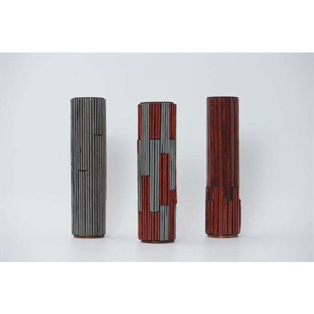 Designer W. Zimmermann Brand Ritter, Großheppach (Germany) Era 1950s / 1960s Material pottery, copper High 26cm, 27,5 and...