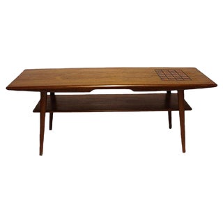 Danish Teak Coffee Table with Dark-Colored Tiles, 1960s For Sale