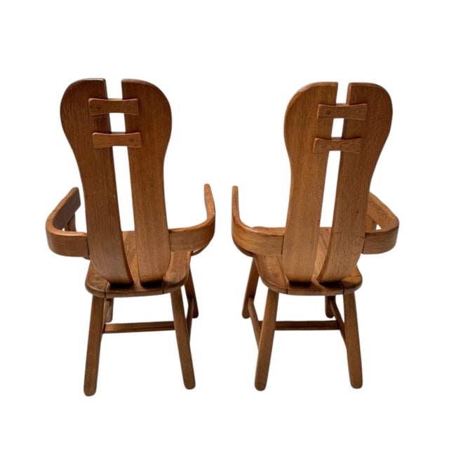 Brutalist Oak Dining Room Chairs from Kunstmeubelen de Puydt, Belgium, 1970s, Set of 6 For Sale - Image 10 of 16