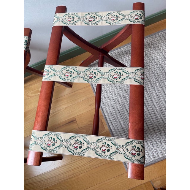 Vintage Mid-Century Scheibe Boston Folding Luggage Racks With Floral Tapestry – Pair For Sale - Image 9 of 12