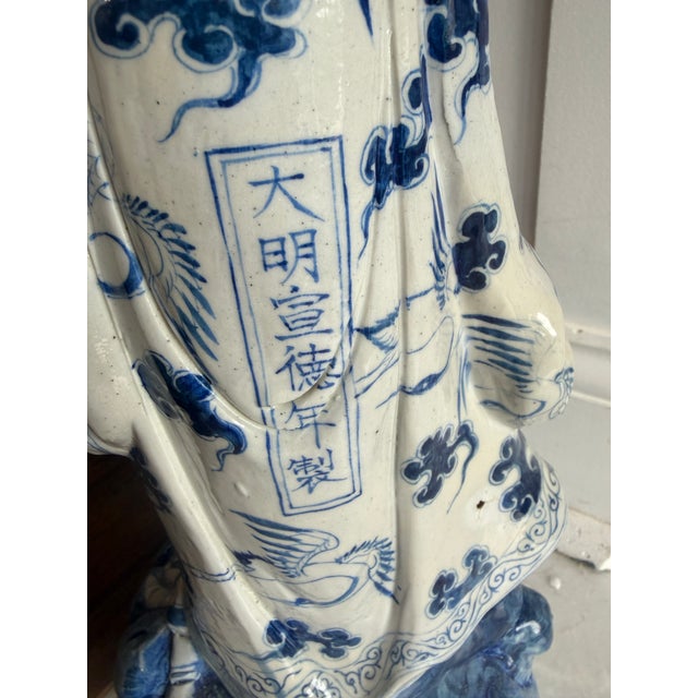 Antique Chinese Porcelain Immortal Statue, Blue & White China Crab Figural For Sale - Image 4 of 12