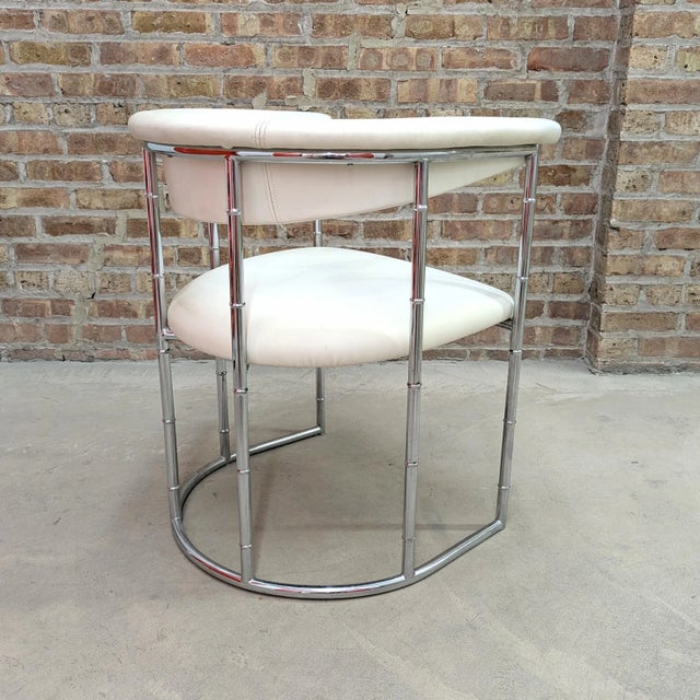 Mid 20th Century 1970's Chrome & White Naugahyde Faux Bamboo Barrel Lounge Chair For Sale - Image 5 of 8