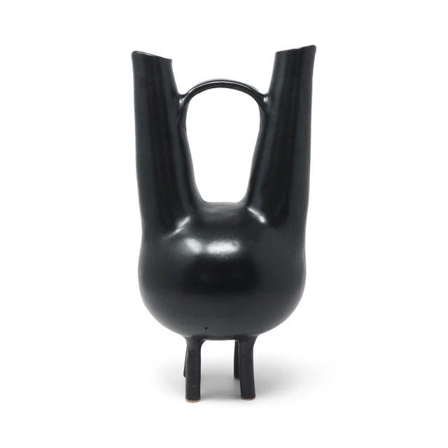 Gio Ponti 1990s Italian Bucchero Ceramic "Gubbio" Twin-Neck Vessel by Gio Ponti for Neoponti/Costantino For Sale - Image 4 of 10
