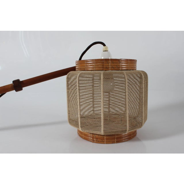 Oak with Braided String Shade Wall Lamp by A. Bang Jensen + Kjeld Iversen for Louis Poulsen, 1950s For Sale - Image 10 of 10