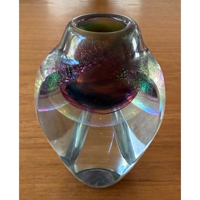 Vintage faceted art glass vase by the highly collectible American studio glass artist Jon Kuhn (b.1949). Jon Kuhn is...